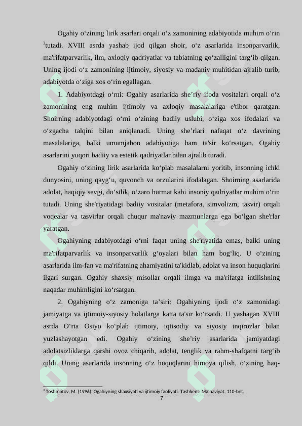 Ogahiy lirikasida insonparvarlik ma'rifatparvarlik va tabiat tasviri 7