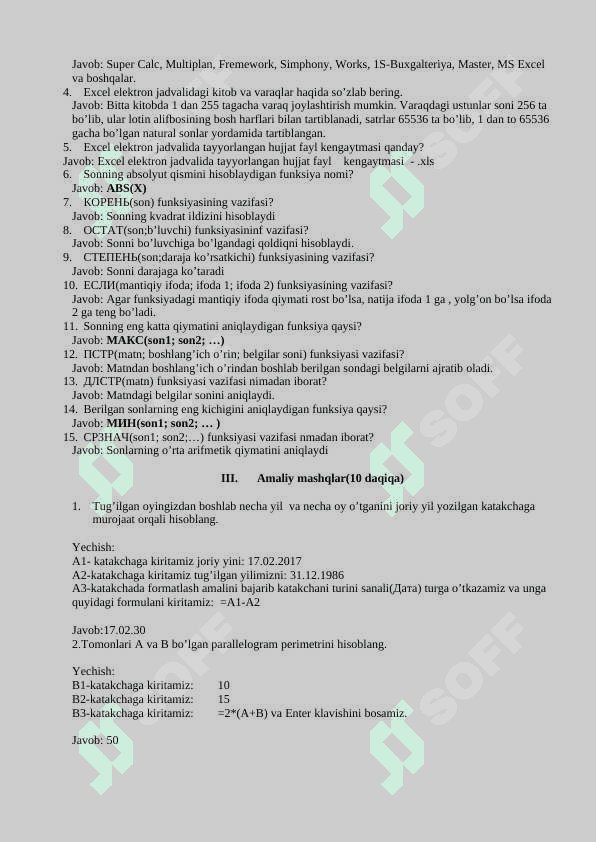 MS Excelda matematik  funksiyalar 3