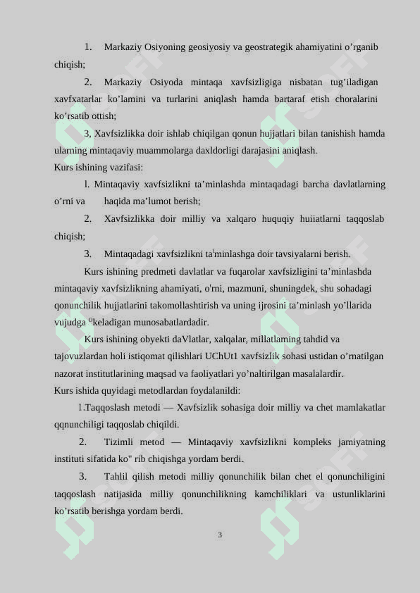Markaziy Osiyoda mintaqaviy xavfsizlik masalalari KURS ISHI 3