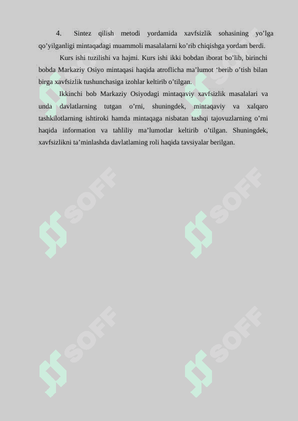 Markaziy Osiyoda mintaqaviy xavfsizlik masalalari KURS ISHI 4