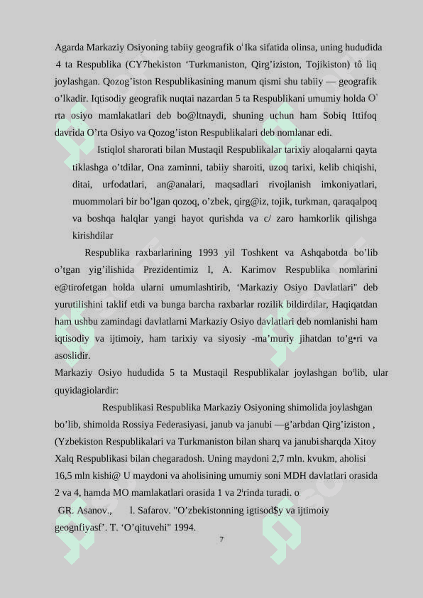 Markaziy Osiyoda mintaqaviy xavfsizlik masalalari KURS ISHI 7
