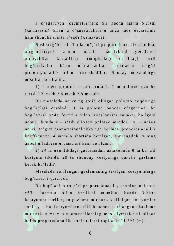 Miqdorlarning nisbiy bog’liqligiga doir masalalar ustida ishlash KURS ISHI 6