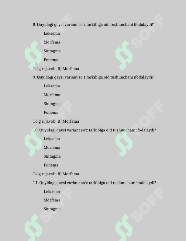 So‘z tarkibini pedagogik texnologiyani o‘rganishda qo‘llash. 100 TA TEST JAVOBLARI BILAN 3