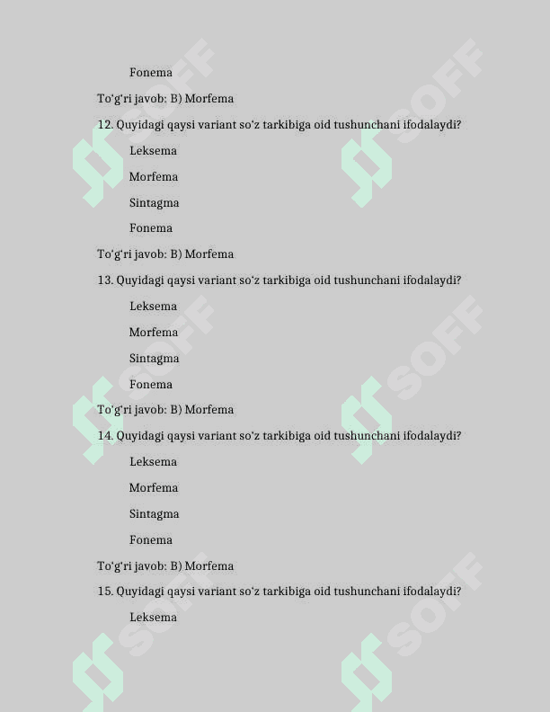 So‘z tarkibini pedagogik texnologiyani o‘rganishda qo‘llash. 100 TA TEST JAVOBLARI BILAN 4