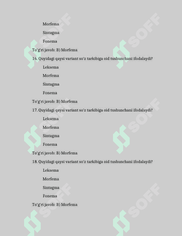 So‘z tarkibini pedagogik texnologiyani o‘rganishda qo‘llash. 100 TA TEST JAVOBLARI BILAN 5
