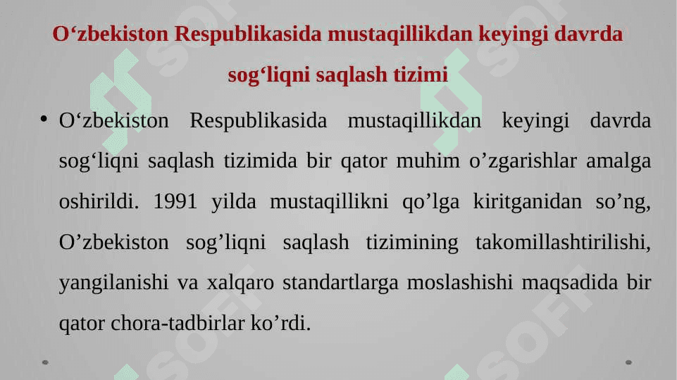 Oʻzbekiston Respublikasida Mustaqillikdan keyingi davrda sogʻliqni saqlash tizimida oʻzgarishlar 3