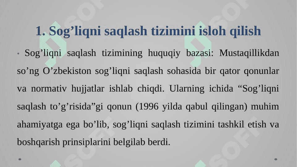 Oʻzbekiston Respublikasida Mustaqillikdan keyingi davrda sogʻliqni saqlash tizimida oʻzgarishlar 5