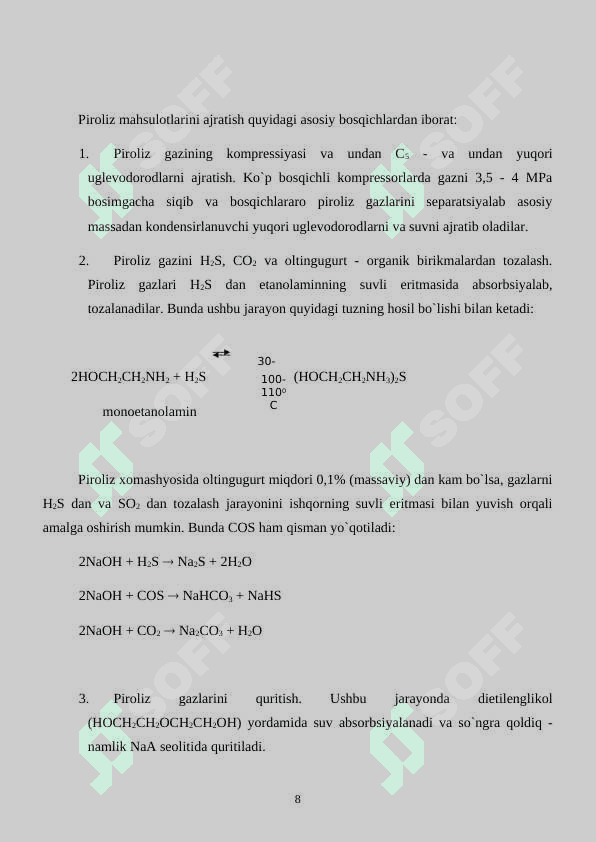 Propilen oksidini gidratlash jarayonini o’rganish kURS ISHI 8