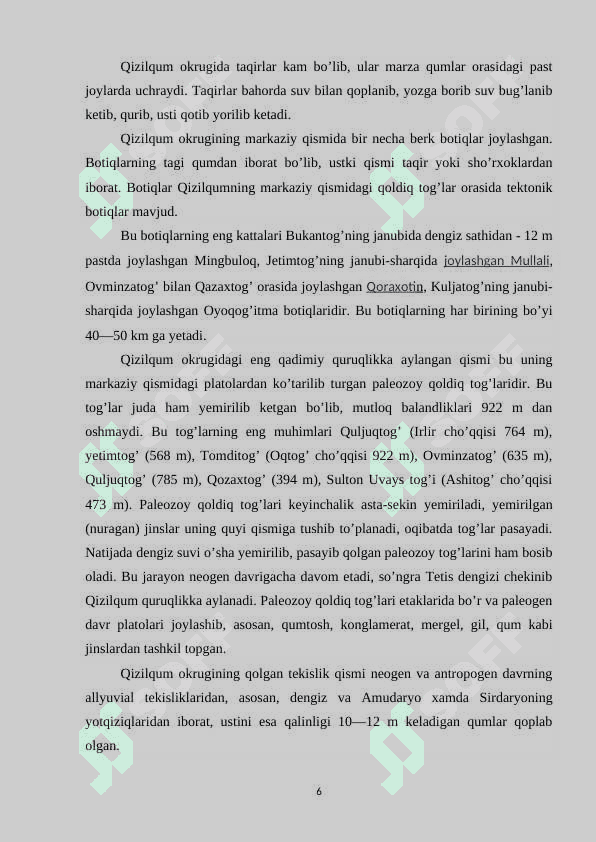 Qizilqum okrugining tabiiy geografik tavsifi 7