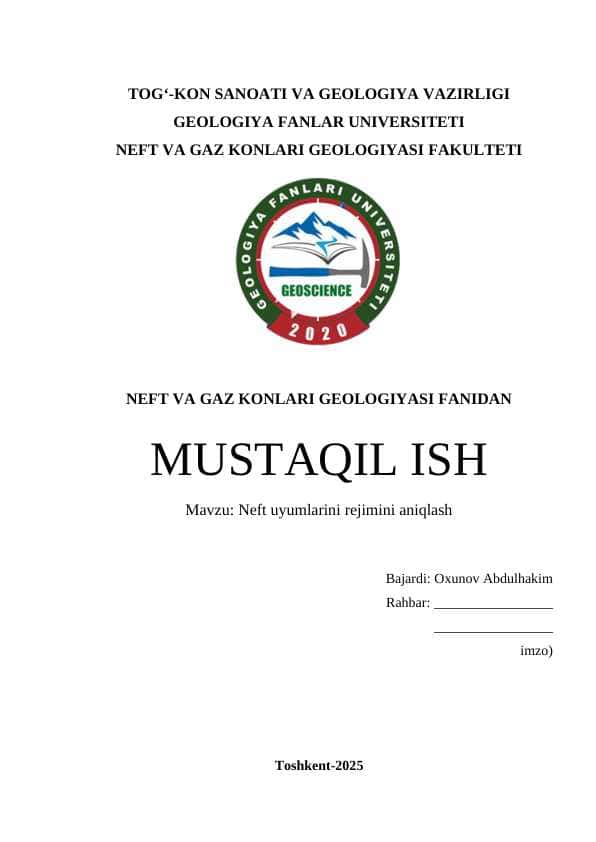 Neft uyumlarini rejimini aniqlash 1