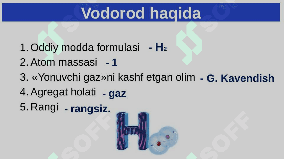 Vodorod – oddiy modda. Vodorodning fizik va kimyoviy xossalari 2