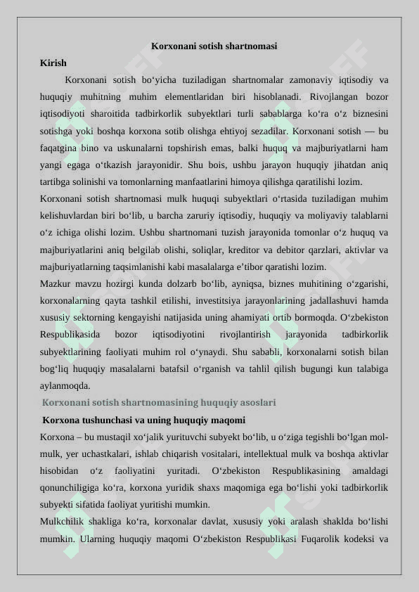 Korxonani sotish shartnomasi 2