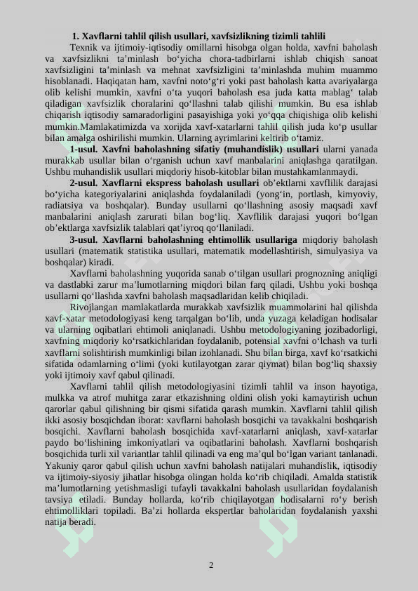 FAOLIYATNING TURLI BOSQICHLARIDA XAVFSIZLIK SHARTLARINI TAHLIL QILISH 2