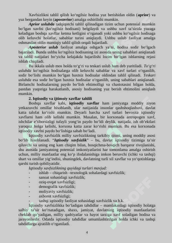 FAOLIYATNING TURLI BOSQICHLARIDA XAVFSIZLIK SHARTLARINI TAHLIL QILISH 4