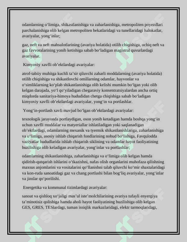 O`zbekistonda sodir bolishi mumkin bo`lgan texnogen xavflar 4