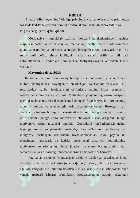 Psixologik xizmatda xodimlarning kasbiy o'sishini va motivatsiyasini boshqarish. Kurs ishi 3