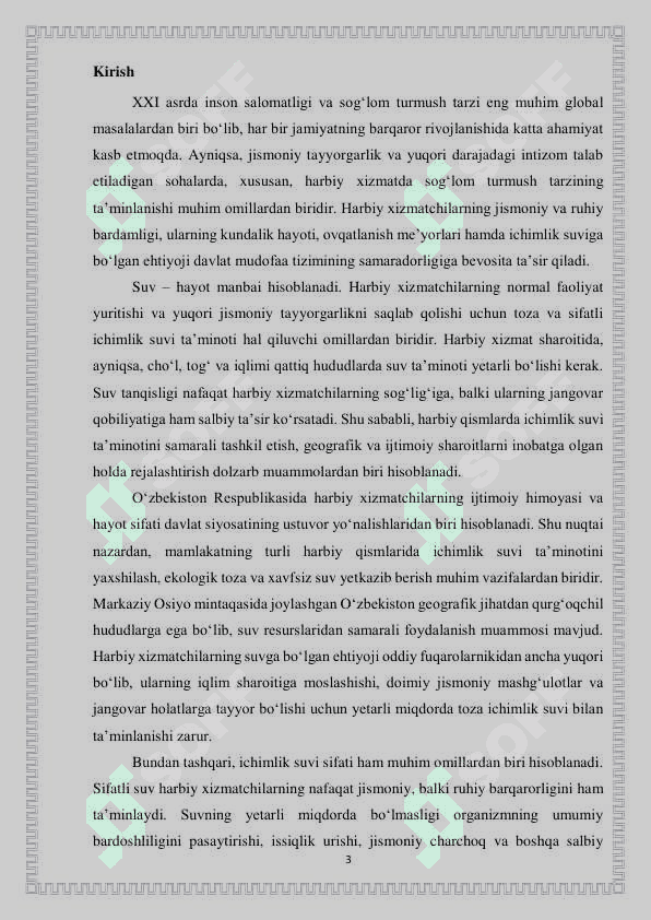 Sog'lom turmush tarzi  Harbiy xizmatchilarni ichimlik suv ta'minoti ijtimoiy geografik bog'liqligi 3