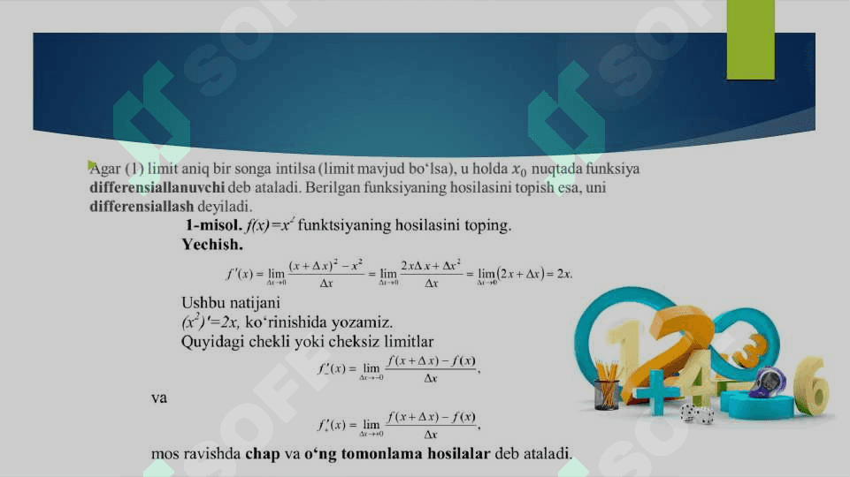 Hosila va uni hisoblash qoidalari 5