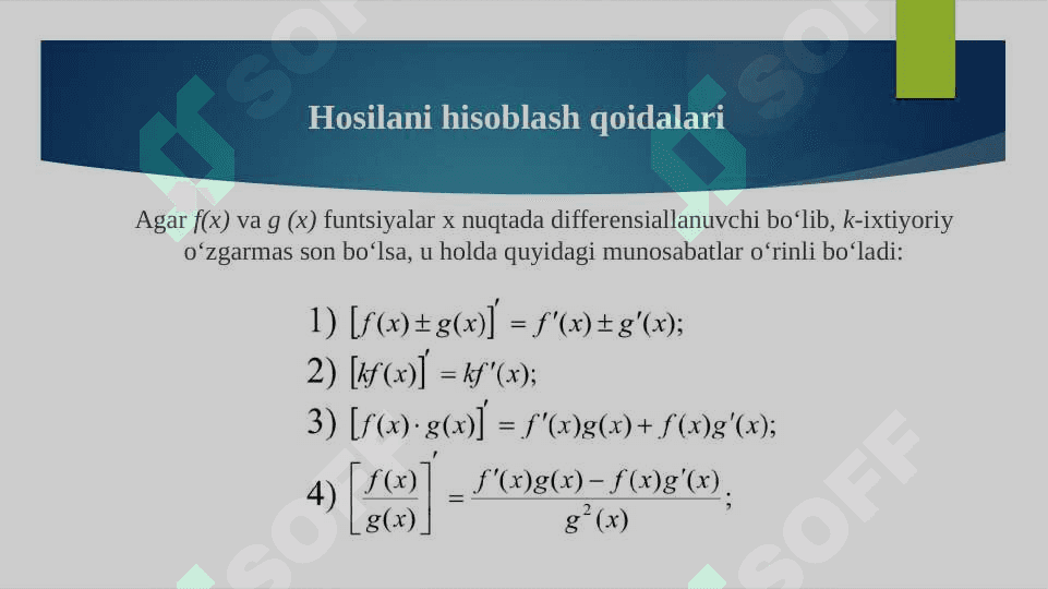 Hosila va uni hisoblash qoidalari 6