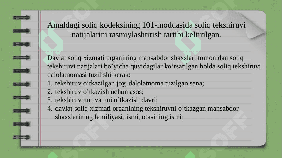 SOLIQ TEKSHIRUVI NATIJALARINI RASMIYLASHTIRISH VA UNI KO’RIB CHIQISH TARTIBI 3