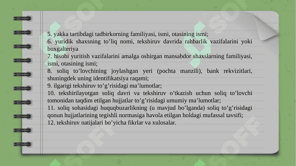 SOLIQ TEKSHIRUVI NATIJALARINI RASMIYLASHTIRISH VA UNI KO’RIB CHIQISH TARTIBI 4
