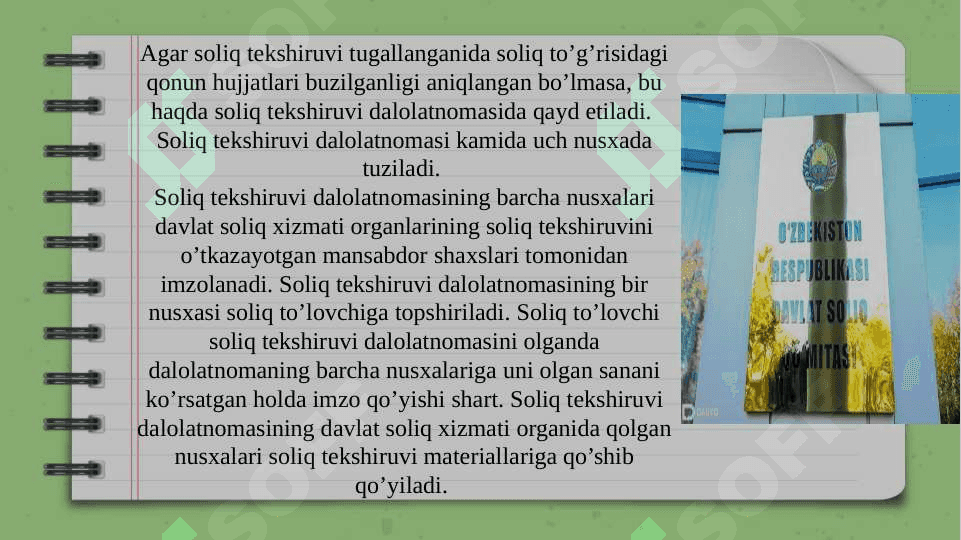 SOLIQ TEKSHIRUVI NATIJALARINI RASMIYLASHTIRISH VA UNI KO’RIB CHIQISH TARTIBI 5