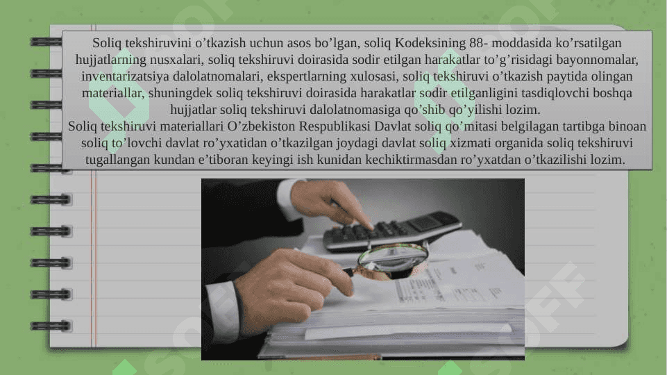 SOLIQ TEKSHIRUVI NATIJALARINI RASMIYLASHTIRISH VA UNI KO’RIB CHIQISH TARTIBI 7