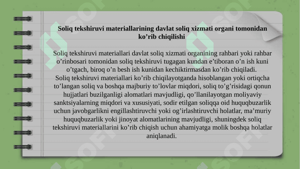 SOLIQ TEKSHIRUVI NATIJALARINI RASMIYLASHTIRISH VA UNI KO’RIB CHIQISH TARTIBI 8
