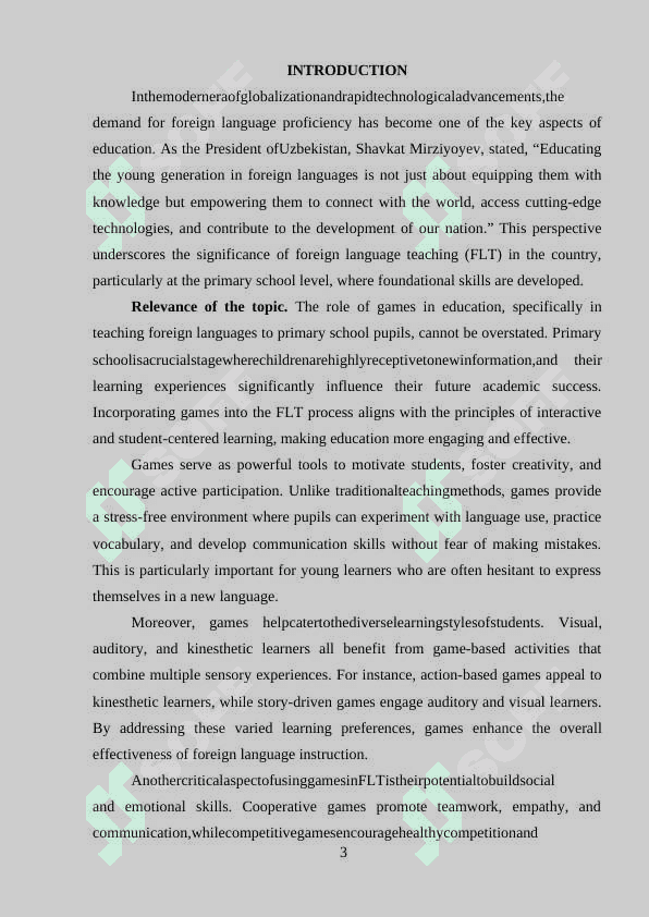 THE RULE OF GAMES FOR PRIMARY SCHOOL PUPILS IN FLT 3