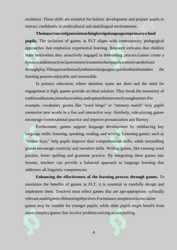 THE RULE OF GAMES FOR PRIMARY SCHOOL PUPILS IN FLT 4