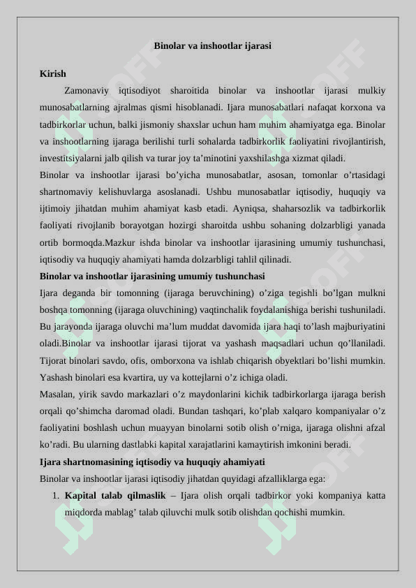 Binolar va inshootlar ijarasi 2