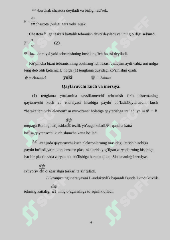 Bir erkinlik darajasiga ega bo’lgan sistemaning 4