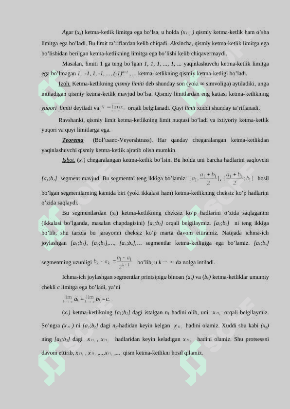 Fundamental ketma-ketliklar. Koshi kriteriyasi Funksiyaning limiti 3