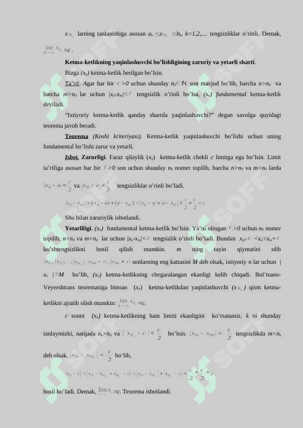 Fundamental ketma-ketliklar. Koshi kriteriyasi Funksiyaning limiti 4