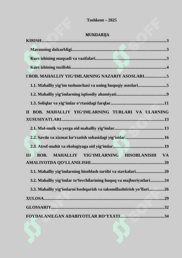 Mahalliy yig‘imlar va ularning tavsifi.  Kurs ishi 2