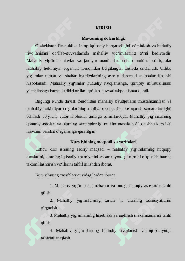 Mahalliy yig‘imlar va ularning tavsifi.  Kurs ishi 4