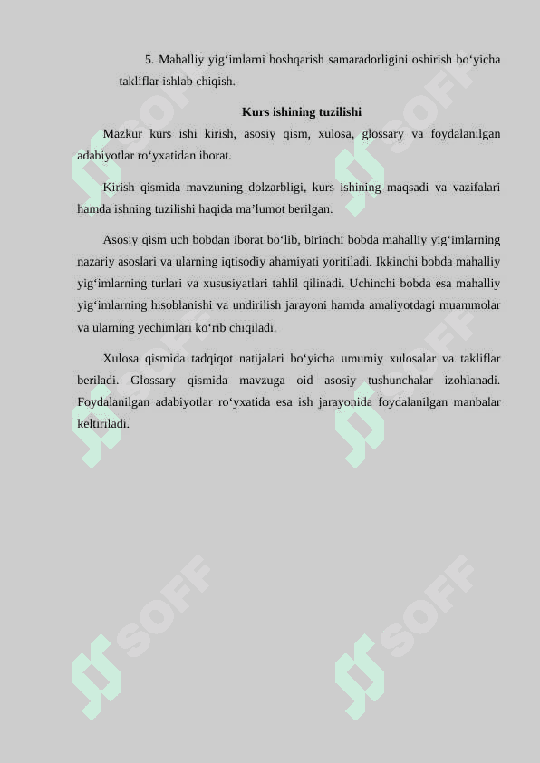 Mahalliy yig‘imlar va ularning tavsifi.  Kurs ishi 5