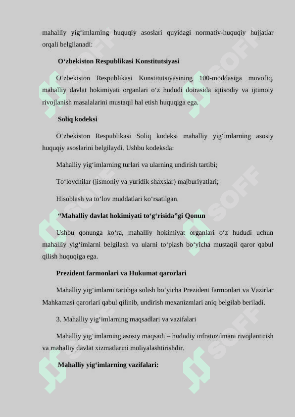 Mahalliy yig‘imlar va ularning tavsifi.  Kurs ishi 7
