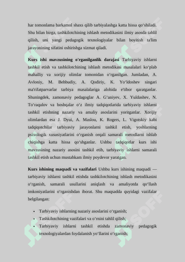 Tarbiyaviy ishlarni tashkil etishda tashkilotchining ishlash metodikasi KURS ISHI 4