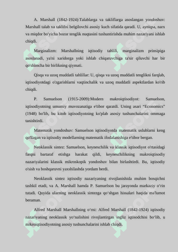 NEOKLASSIK SINTEZ BOSQICHLARI: A.MARSHALL VA P. SAMUELSON 3