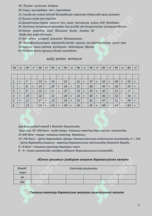 Ichki ishlarga kiruvchilar uchun psixologik testlar to'plami 5