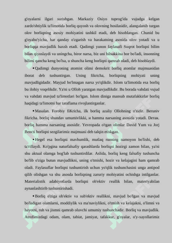 BORLIQ, YO’QLIK, MAVJUDLIK, MODDIYLIK VA RUHIYLIK TUSHUNCHALARI 2