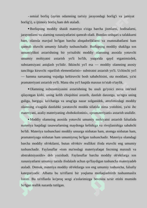 BORLIQ, YO’QLIK, MAVJUDLIK, MODDIYLIK VA RUHIYLIK TUSHUNCHALARI 4