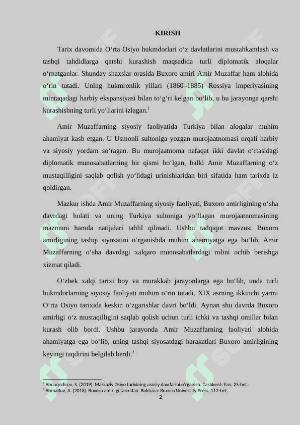 Amir Muzaffarning siyosiy faoliyati. mavzusida kurs ishi 2