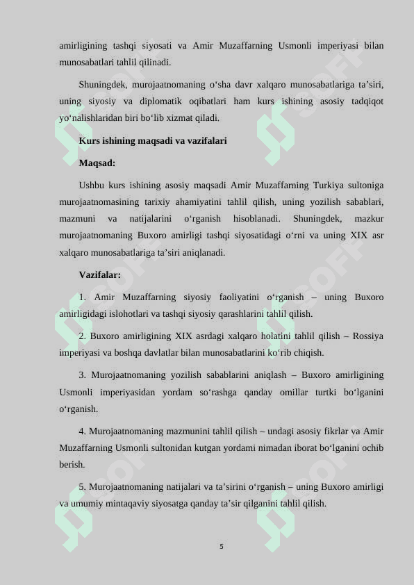 Amir Muzaffarning siyosiy faoliyati. mavzusida kurs ishi 5