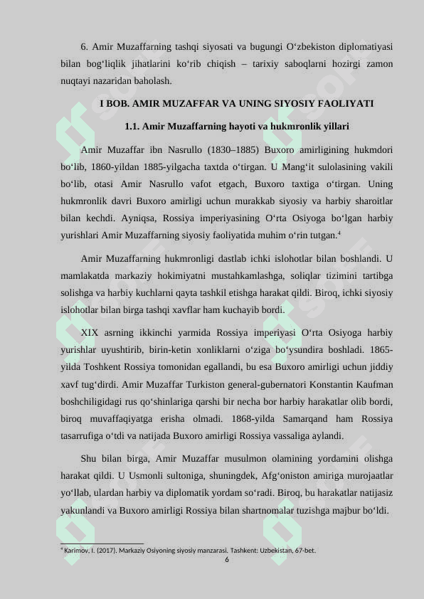 Amir Muzaffarning siyosiy faoliyati. mavzusida kurs ishi 6