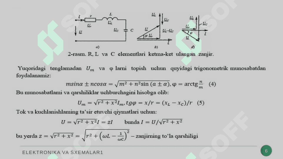 Sinusoidal tok uni xarakterlovchi asosiy kattaliklar 6