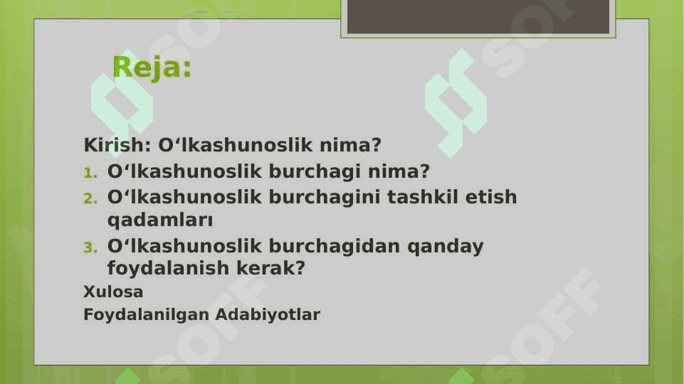 O'lkashunoslik  burchagini tashkil etish 2