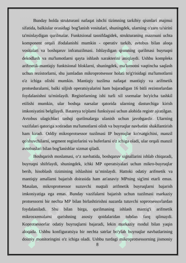 Kirish va chiqishni hisoblash mikroprotsessor tizimi 8
