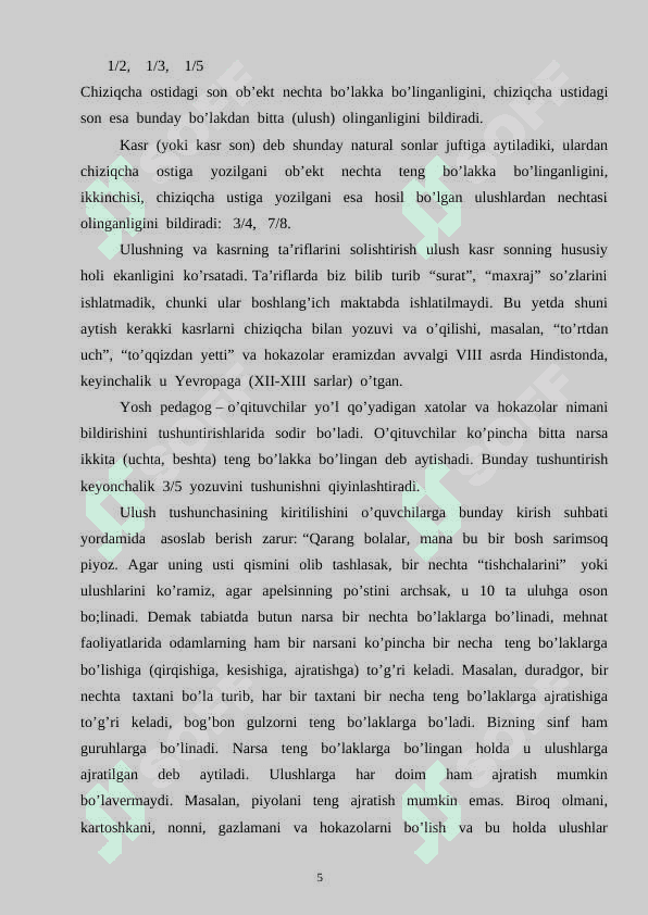 To`rtinchi sinfda ulush va kasrlarni o’rganish 5